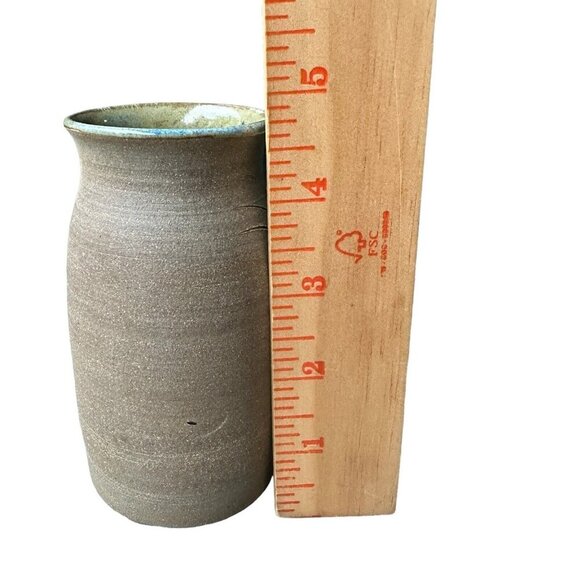 VTG Vase 4.75" Stoneware Pottery Seed Pod Leaves Motif Multicolor Texture Signed - Picture 10 of 11